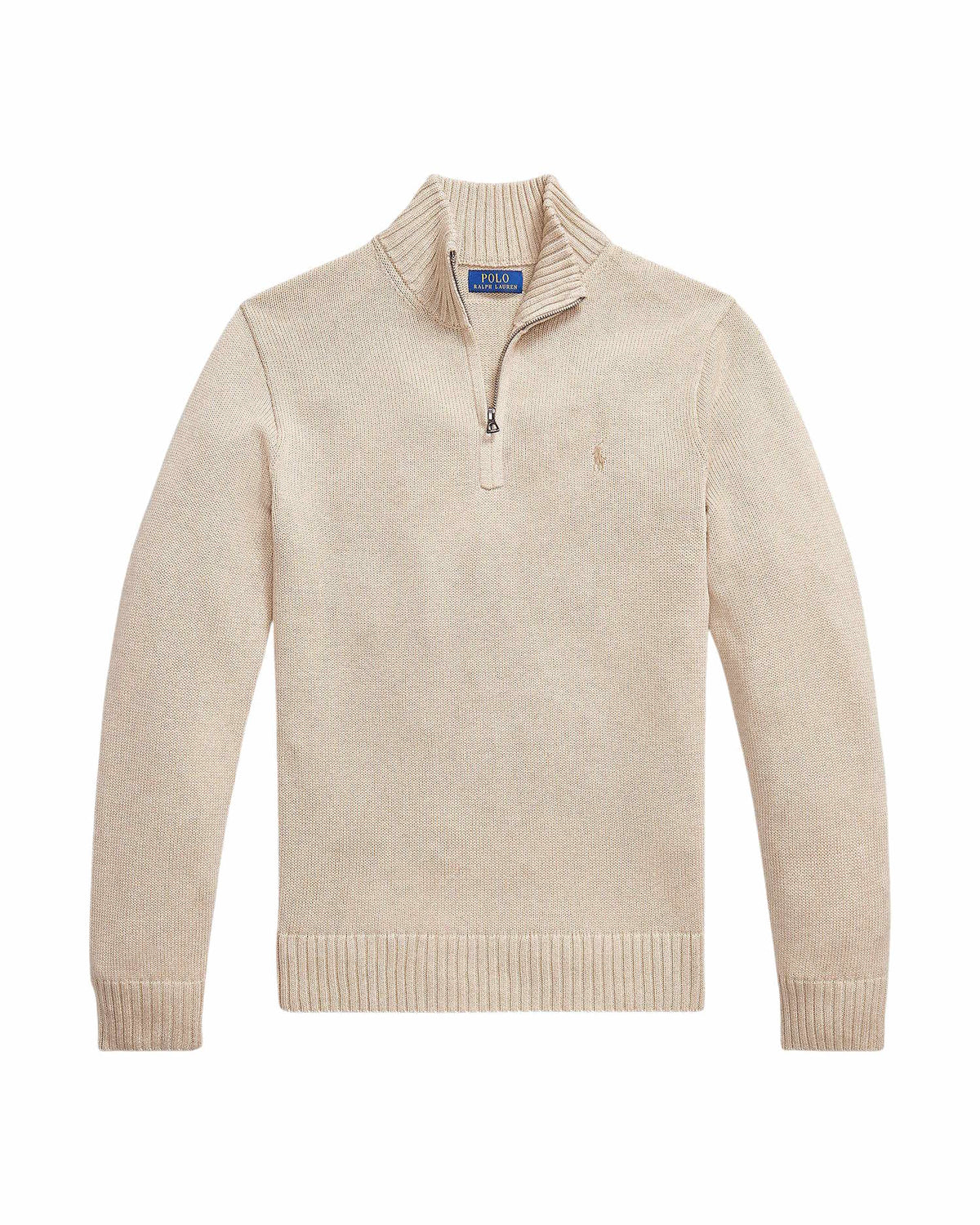 Ralph Lauren lichtbeige gemêleerde trui met korte rits, productfoto vooraanzicht
