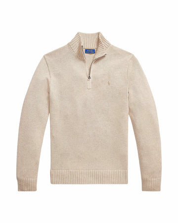 Ralph Lauren lichtbeige gemêleerde trui met korte rits, productfoto vooraanzicht