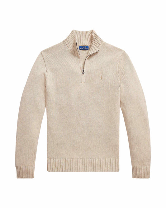 Ralph Lauren lichtbeige gemêleerde trui met korte rits, productfoto vooraanzicht