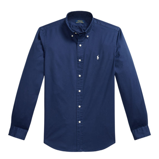Ralph Lauren navy hemd met licht borstlogo, productfoto vooraanzicht