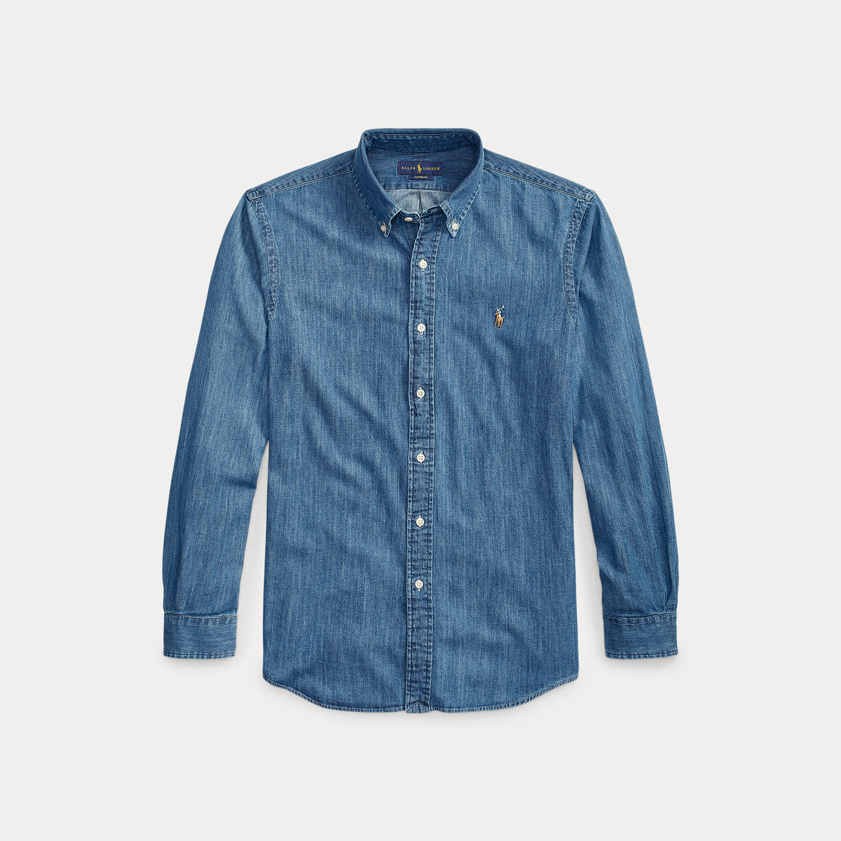 Ralph Lauren blauw denim hemd, productfoto vooraanzicht