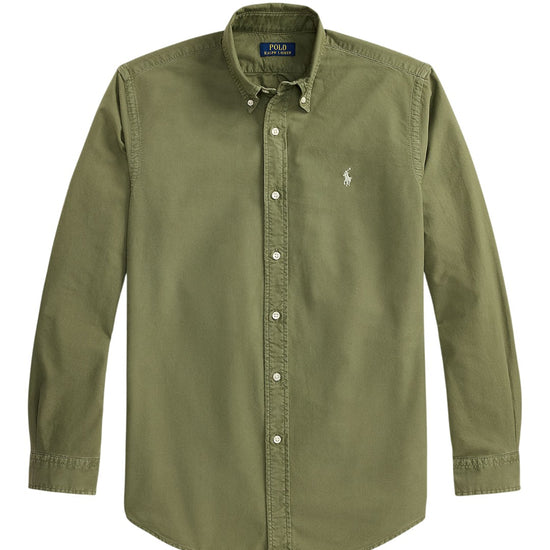 Ralph Lauren olijfgroen hemd met borstlogo, productfoto vooraanzicht