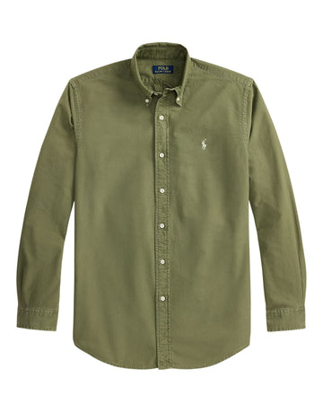 Ralph Lauren olijfgroen hemd met borstlogo, productfoto vooraanzicht