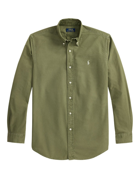 Ralph Lauren olijfgroen hemd met borstlogo, productfoto vooraanzicht