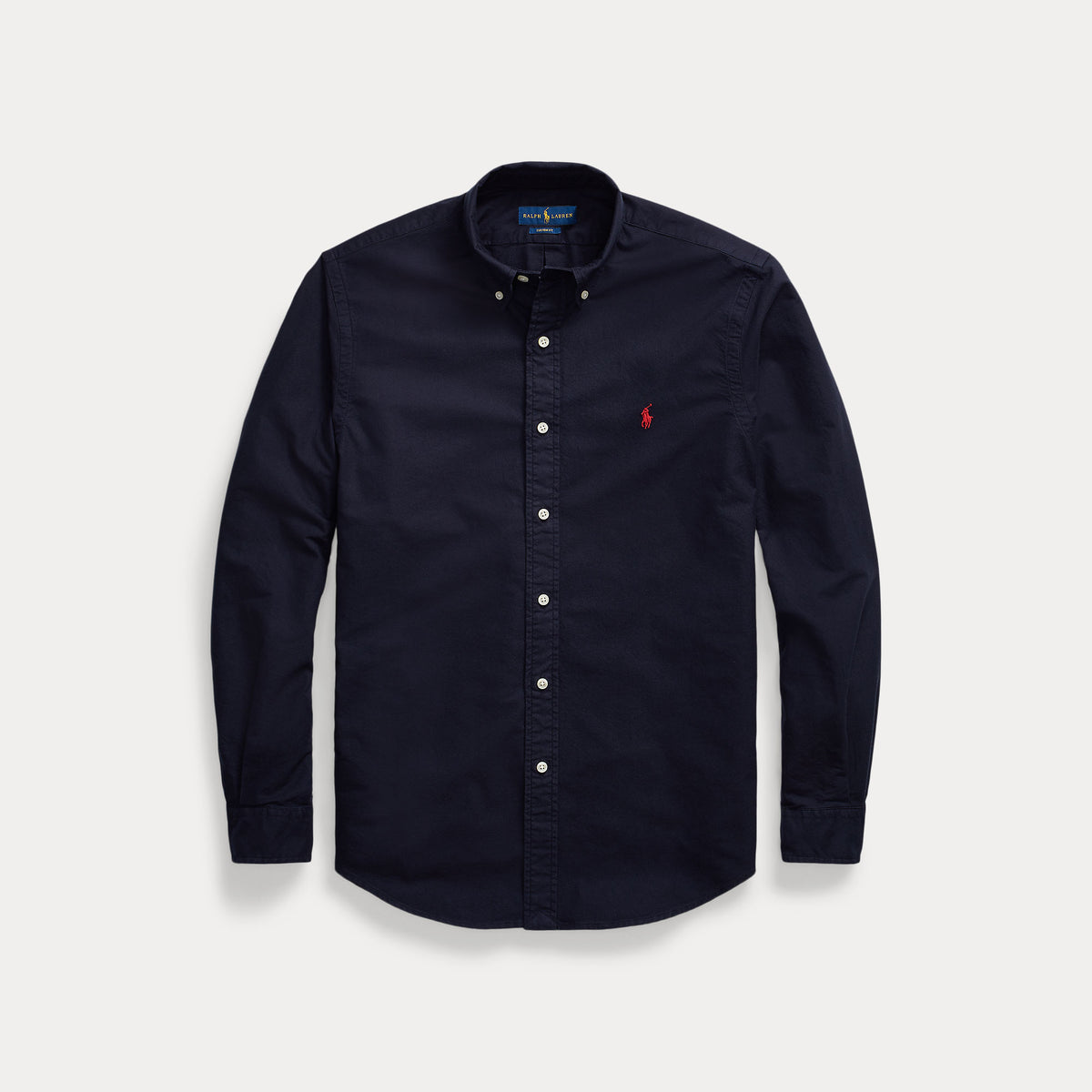 Ralph Lauren navy Oxford-hemd met rood logo, productfoto vooraanzicht