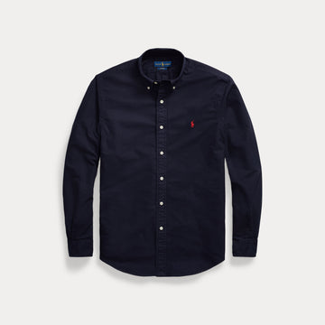 Ralph Lauren navy Oxford-hemd met rood logo, productfoto vooraanzicht