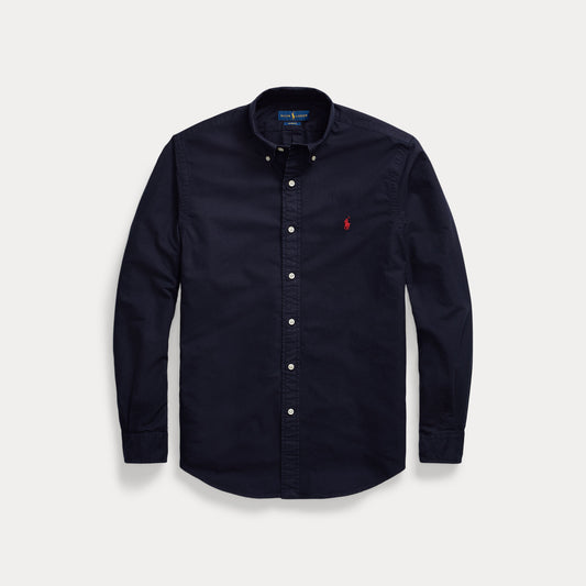 Ralph Lauren navy Oxford-hemd met rood logo, productfoto vooraanzicht