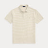 Gestreepte Ralph Lauren Custom Slim Fit mesh polo in khaki-wit, vooraanzicht