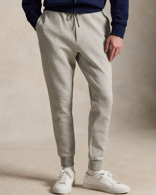 Ralph Lauren grijs gemêleerde joggingbroek, gedragen vooraanzicht