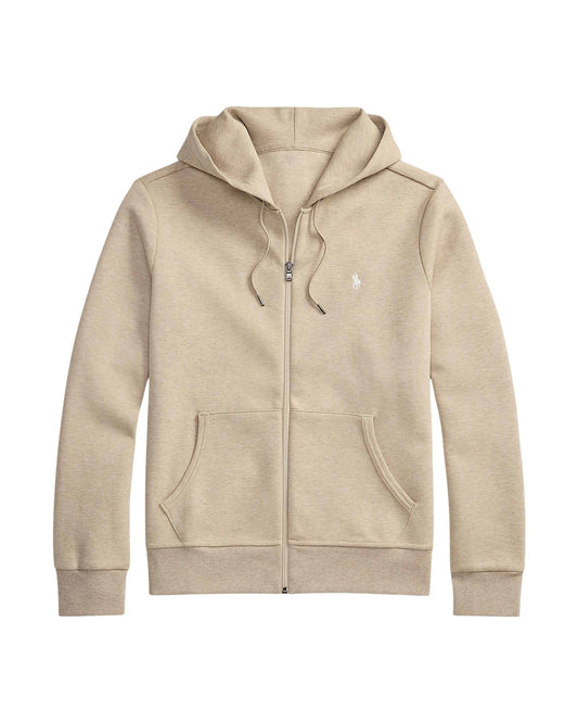 Ralph Lauren beige gemêleerde hoodie met volledige rits, productfoto vooraanzicht