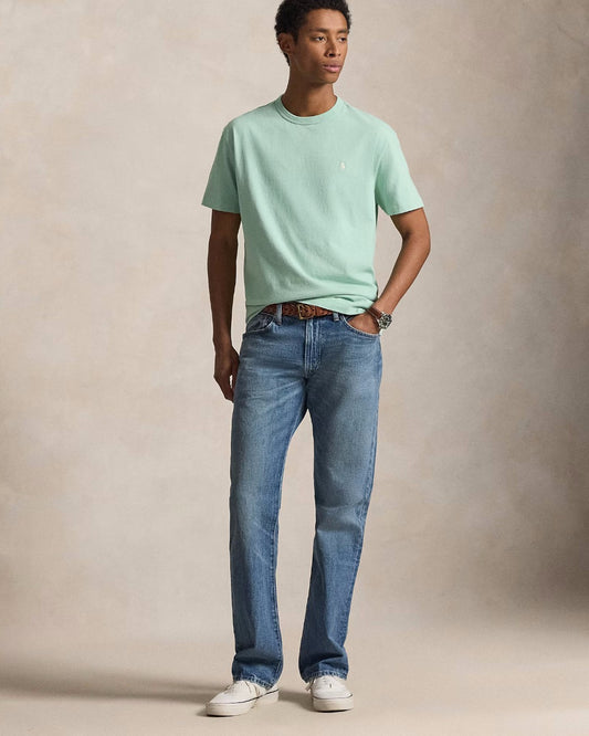 Ralph Lauren mintgroen T-shirt met licht borstlogo, gedragen volledig vooraanzicht