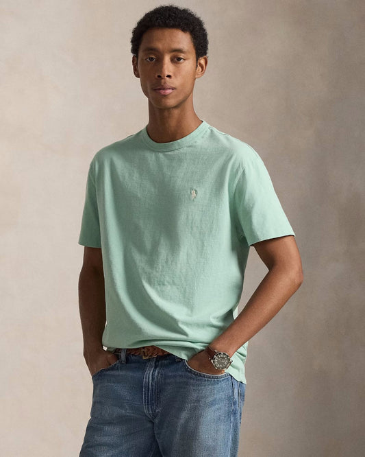 Ralph Lauren mintgroen T-shirt met licht borstlogo, gedragen vooraanzicht