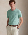 Ralph Lauren mintgroen T-shirt met blauw borstlogo, gedragen vooraanzicht