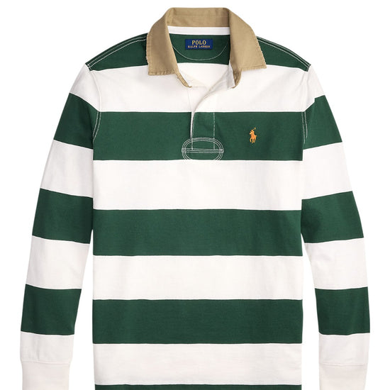 Ralph Lauren groen-crème gestreepte polo met lange mouwen, productfoto vooraanzicht