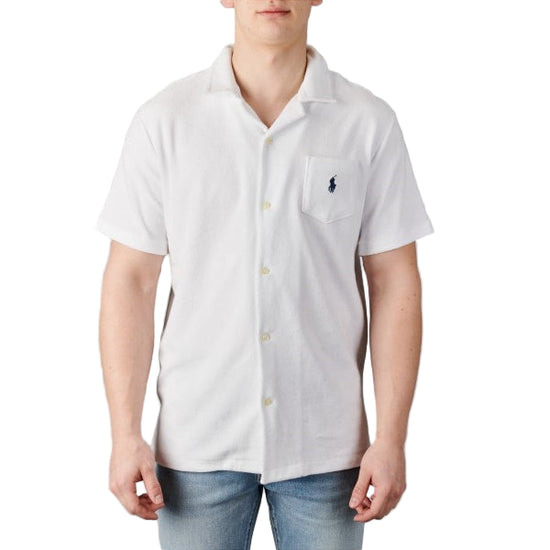Ralph Lauren wit hemd met korte mouwen en borstzak, gedragen vooraanzicht
