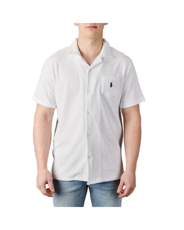 Ralph Lauren wit hemd met korte mouwen en borstzak, gedragen vooraanzicht