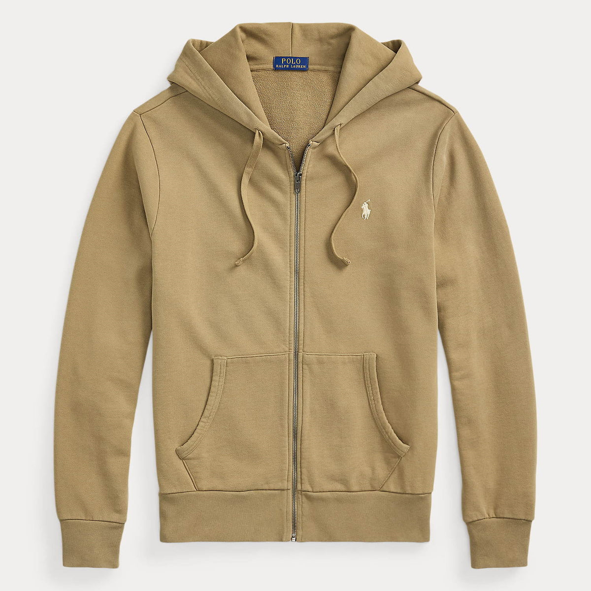 Ralph Lauren khaki hoodie met volledige rits, productfoto vooraanzicht