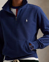 Ralph Lauren navy sweater met korte rits, gedragen detail rits en logo