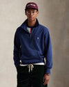 Ralph Lauren navy sweater met korte rits, gedragen vooraanzicht uitsnede