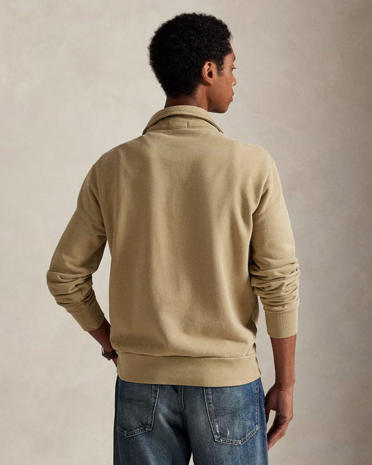 Ralph Lauren khaki sweater met korte rits, gedragen achteraanzicht