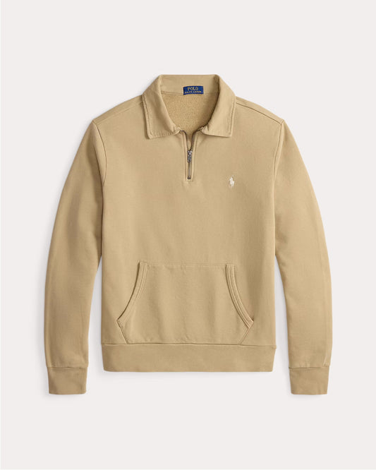 Ralph Lauren khaki sweater met korte rits, productfoto vooraanzicht
