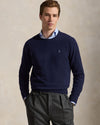 Ralph Lauren navy gebreide rondehalstrui, gedragen vooraanzicht