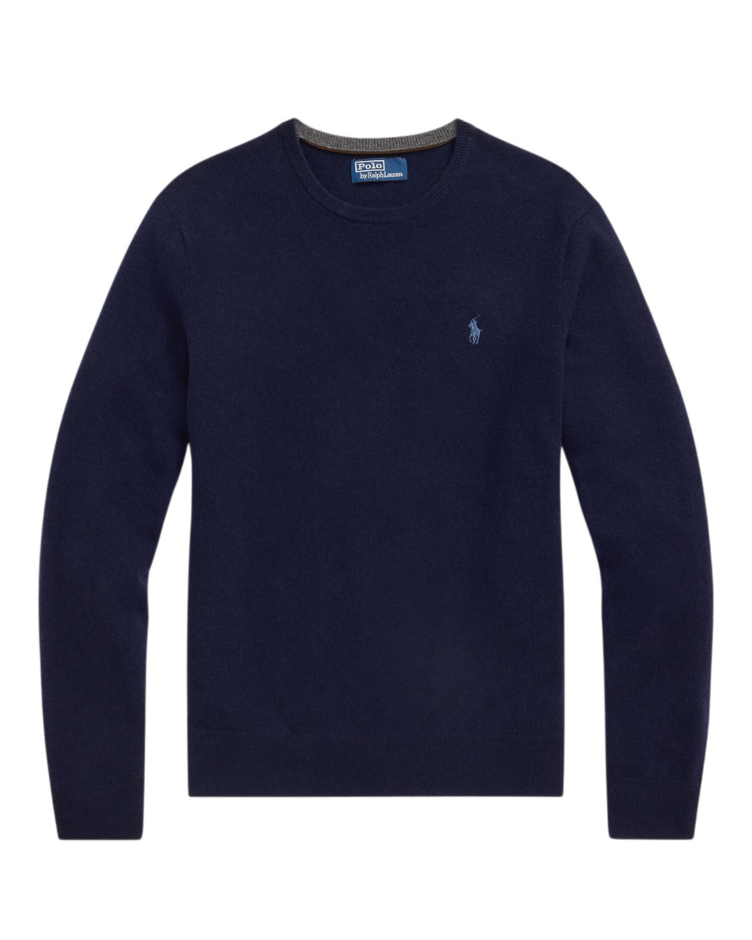 Ralph Lauren navy gebreide rondehalstrui, productfoto vooraanzicht
