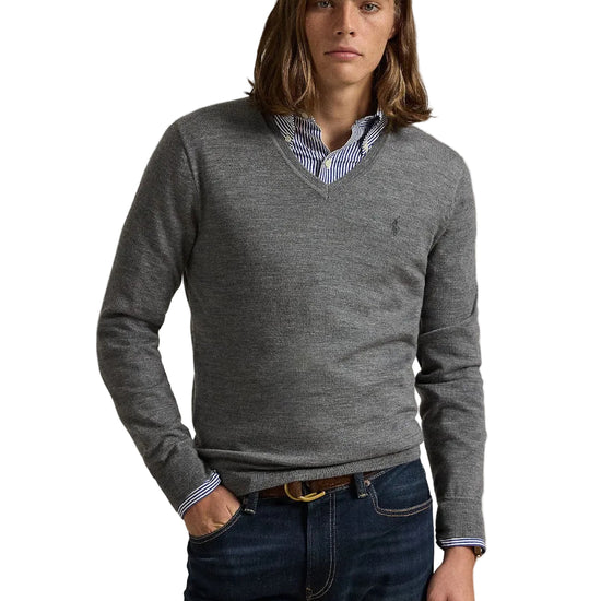 Ralph Lauren Merino Wool V-Neck Trui Fawn Grey Heather – productfoto 2 | Checkpoint Mol