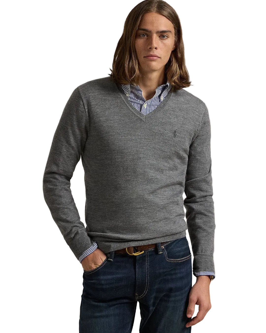 Ralph Lauren Merino Wool V-Neck Trui Fawn Grey Heather – productfoto 2 | Checkpoint Mol