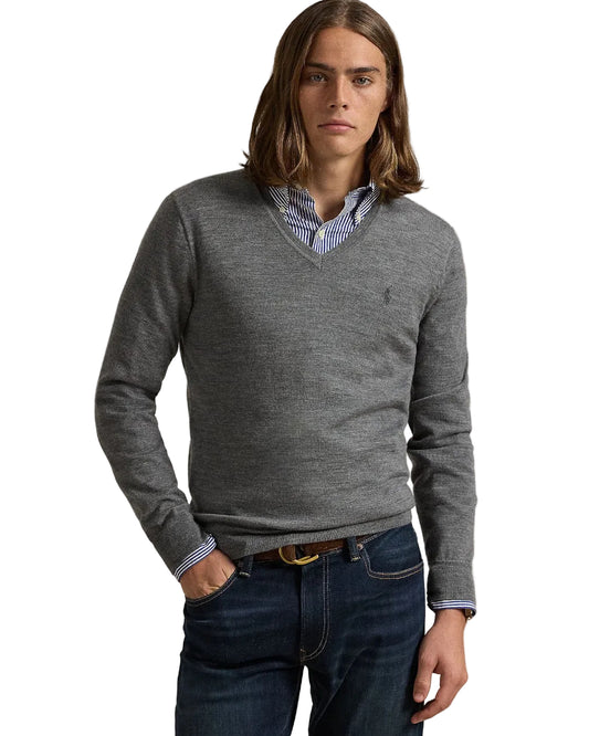 Ralph Lauren Merino Wool V-Neck Trui Fawn Grey Heather – productfoto 2 | Checkpoint Mol
