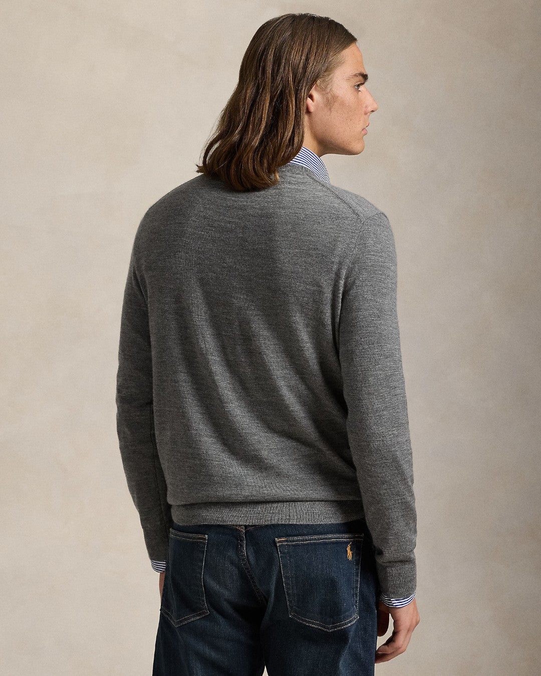 Ralph Lauren Merino Wool V-Neck Trui Fawn Grey Heather – productfoto 4 | Checkpoint Mol