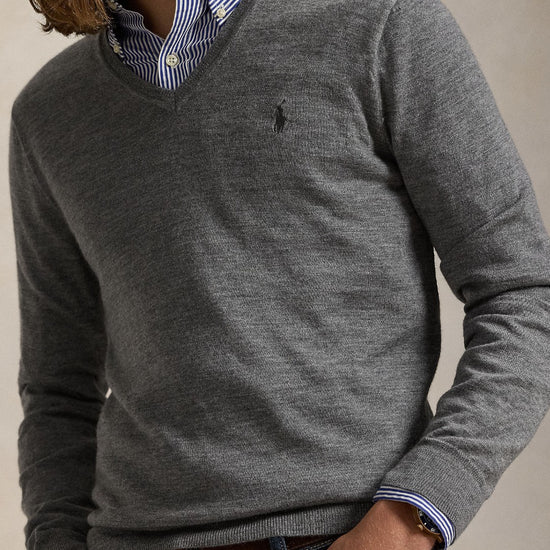 Ralph Lauren Merino Wool V-Neck Trui Fawn Grey Heather – productfoto 5 | Checkpoint Mol