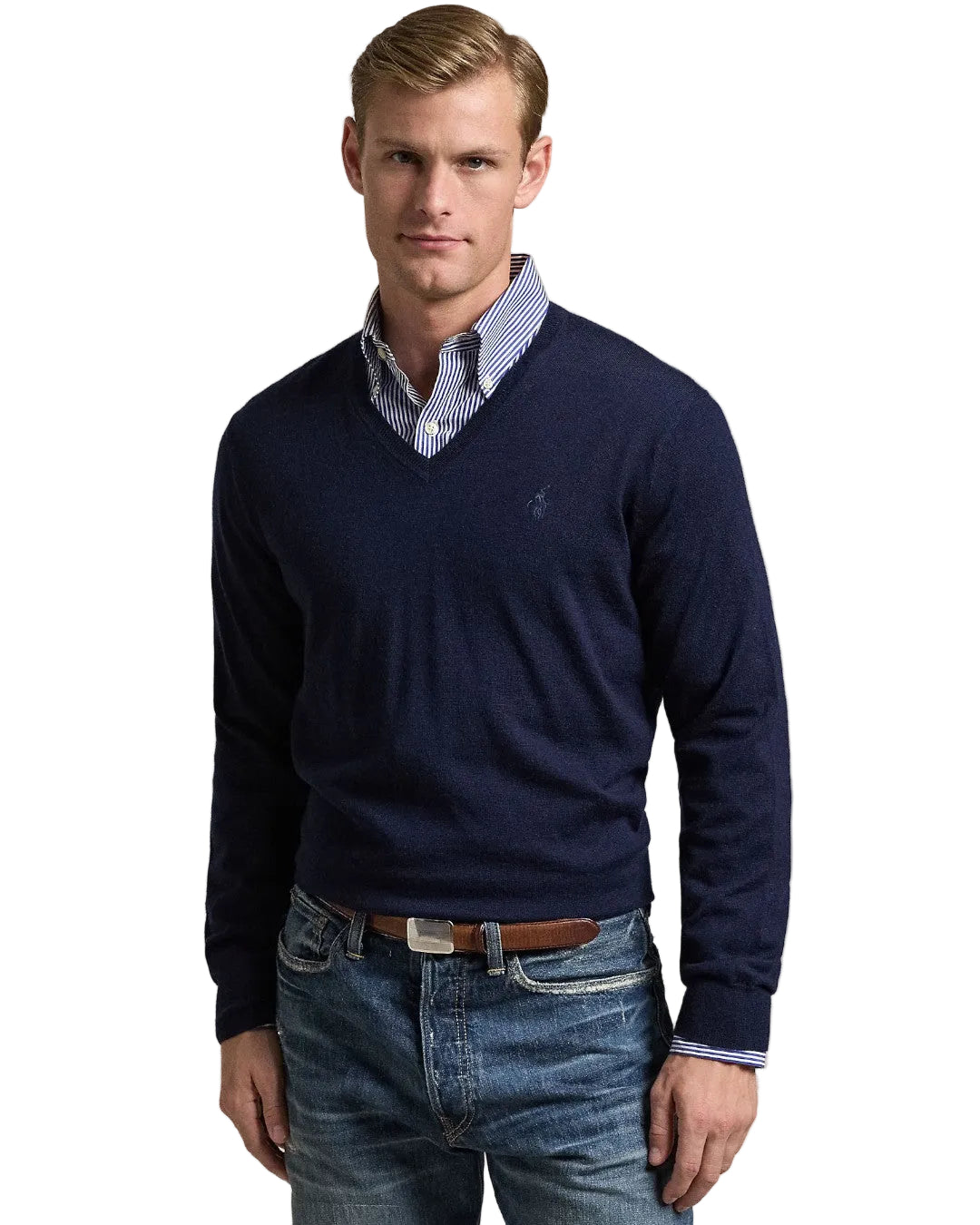 Ralph Lauren Merino Wool V-Neck Trui Hunter Navy – productfoto 2 | Checkpoint Mol