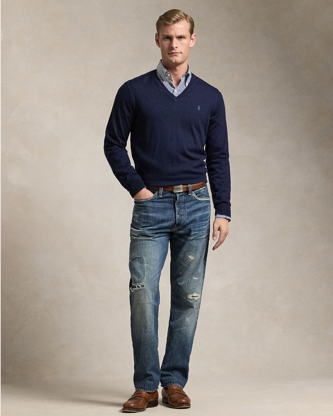 Ralph Lauren Merino Wool V-Neck Trui Hunter Navy – productfoto 3 | Checkpoint Mol