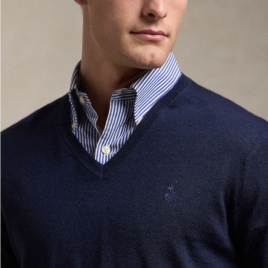 Ralph Lauren Merino Wool V-Neck Trui Hunter Navy – productfoto 5 | Checkpoint Mol