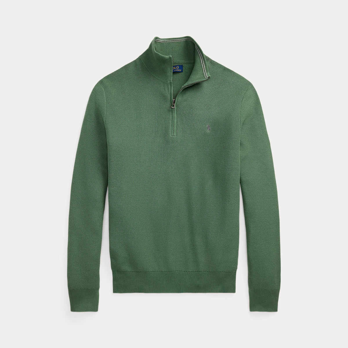 Ralph Lauren groene trui met korte rits, productfoto vooraanzicht