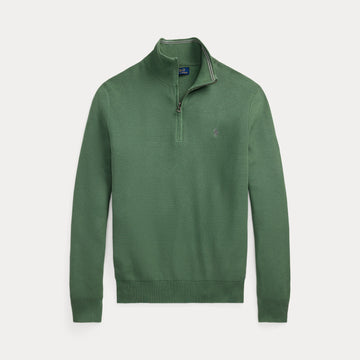 Ralph Lauren groene trui met korte rits, productfoto vooraanzicht
