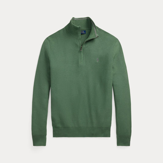 Ralph Lauren groene trui met korte rits, productfoto vooraanzicht