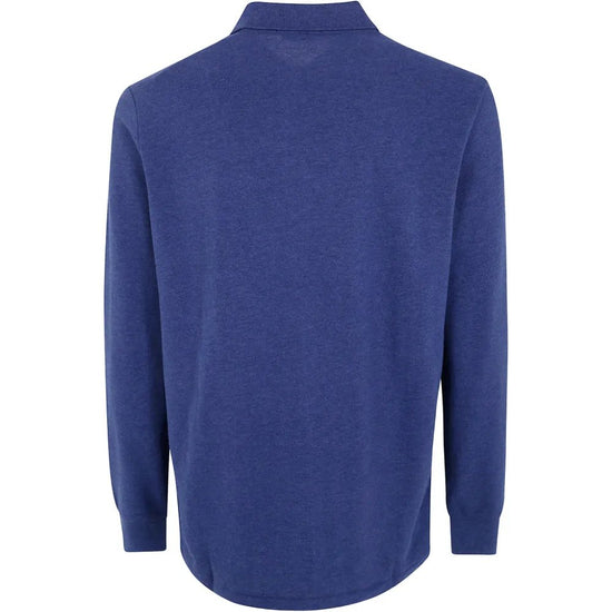 Ralph Lauren blauw gemêleerde polo met lange mouwen, productfoto achteraanzicht