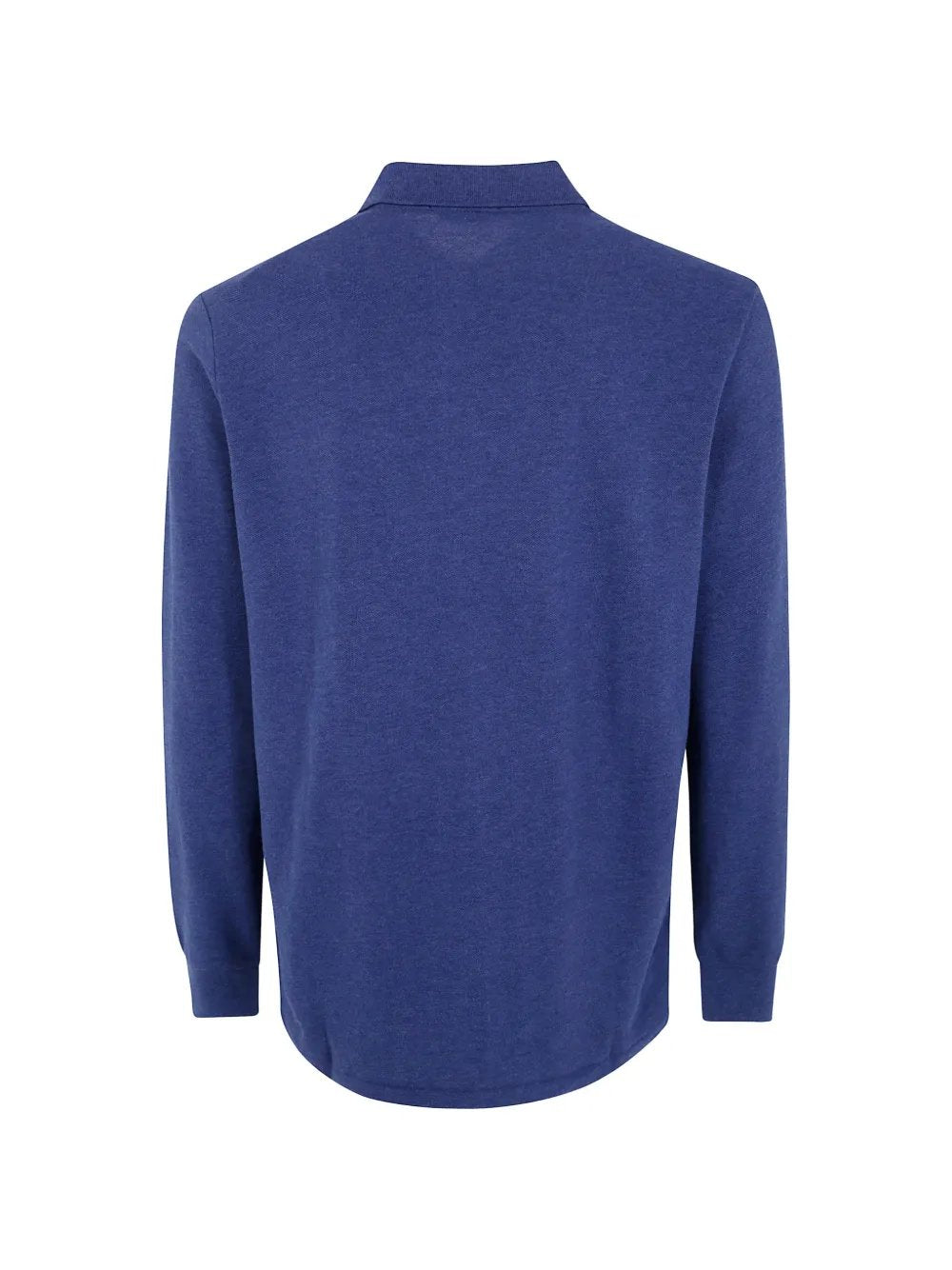 Ralph Lauren blauw gemêleerde polo met lange mouwen, productfoto achteraanzicht