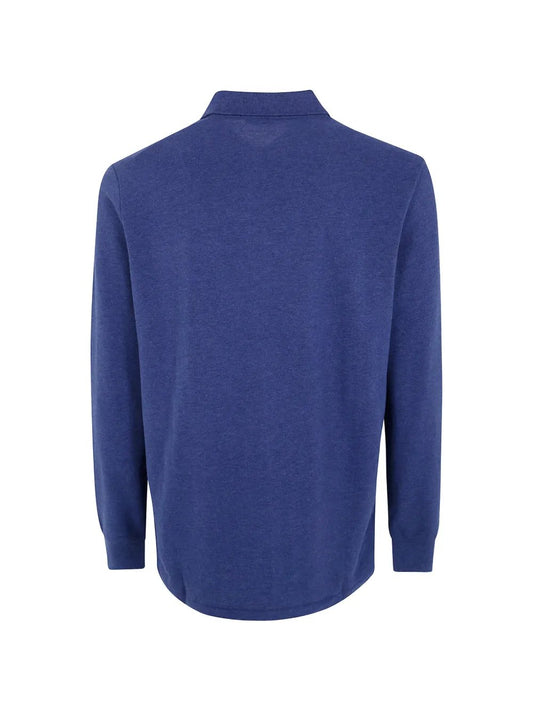 Ralph Lauren blauw gemêleerde polo met lange mouwen, productfoto achteraanzicht