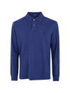 Ralph Lauren blauw gemêleerde polo met lange mouwen, productfoto vooraanzicht