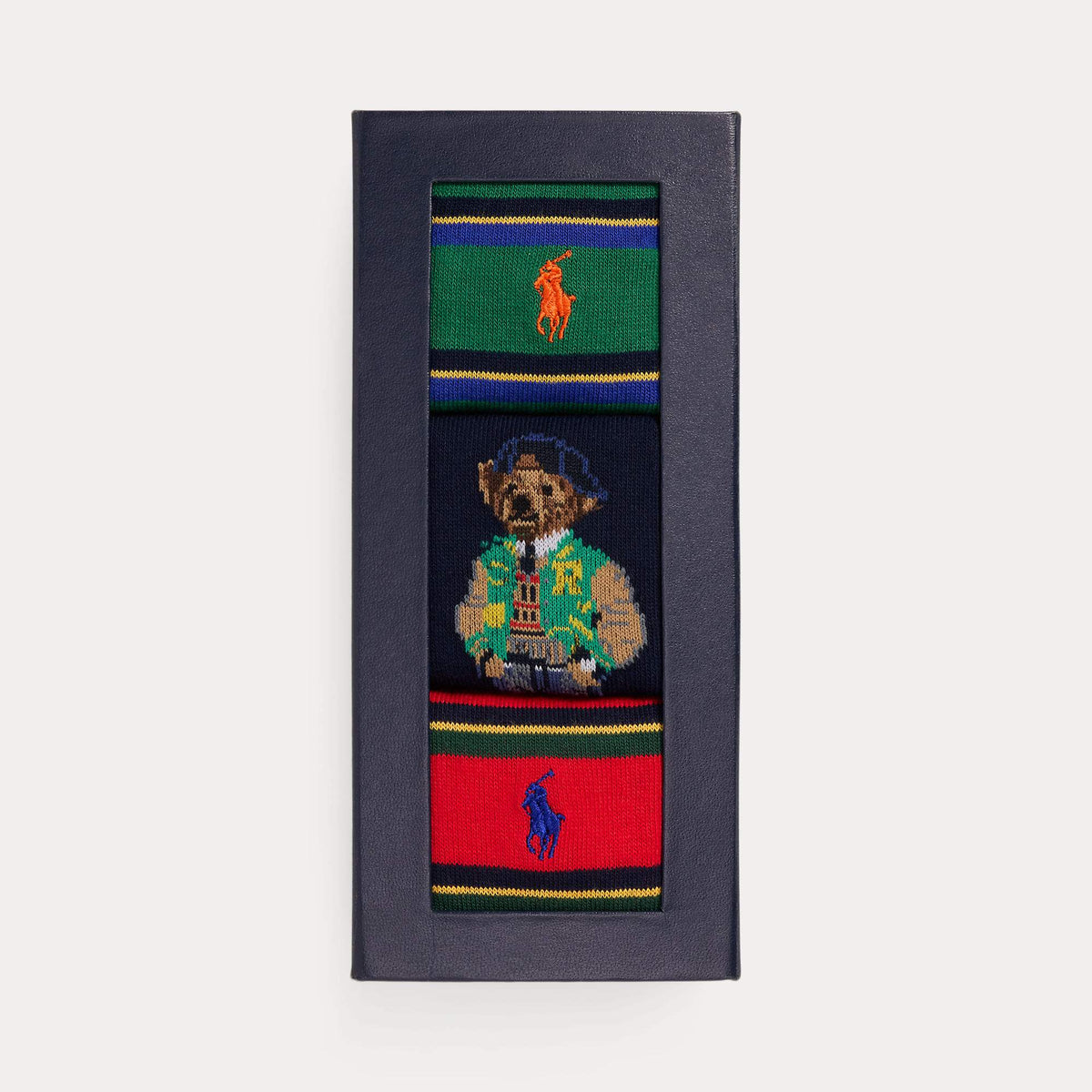 Ralph Lauren multicolour gestreepte sokken met Polo Bear, verpakking