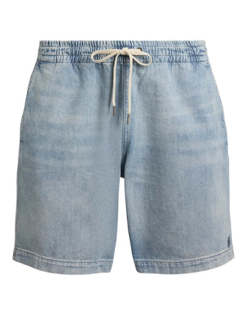 Ralph Lauren lichtblauwe denim short met trekkoord, productfoto vooraanzicht