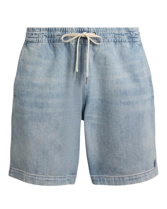 Ralph Lauren lichtblauwe denim short met trekkoord, productfoto vooraanzicht
