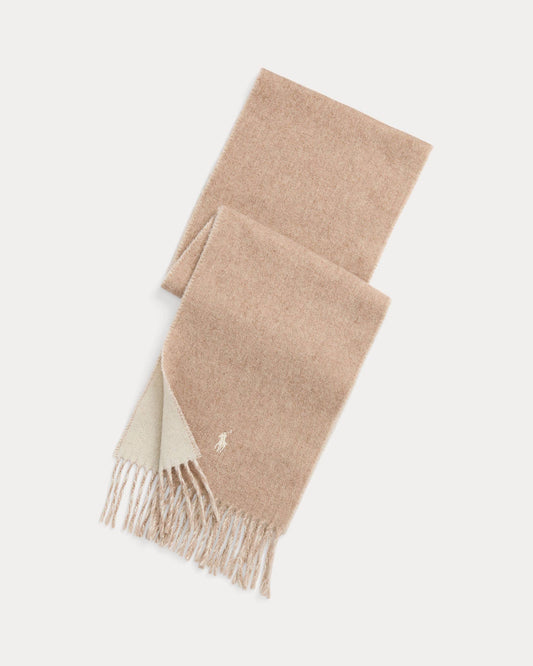 Ralph Lauren taupe en crèmekleurige sjaal, opgevouwen overzicht