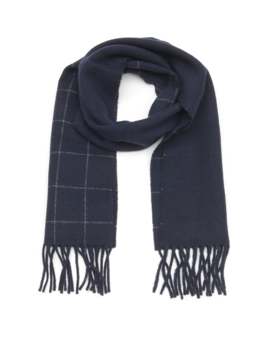 Ralph Lauren navy sjaal met ruitzijde en franjes, volledig beeld twee zijden