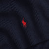 Ralph Lauren navy sjaal en muts met rood logo, detail logo en breisel