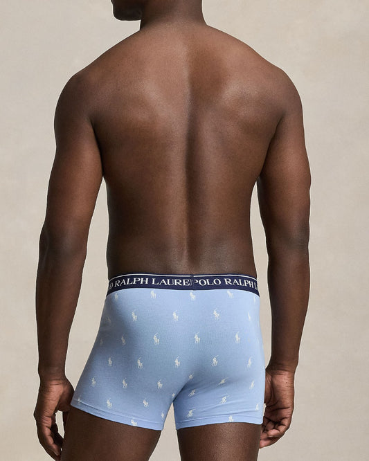Ralph Lauren blauwe boxers met logotailleband, lichtblauwe boxer met print gedragen achteraanzicht