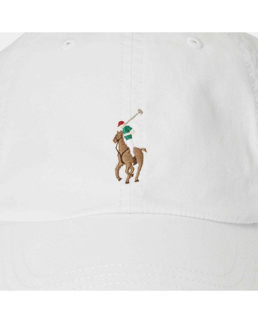 Ralph Lauren witte pet met gekleurd polospelerslogo, detail borduursel